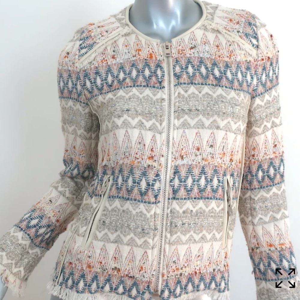 IRO 'Blaze' Tribal Tweed Fringe Diamond Zig Zag Jacket - Picture 10 of 11